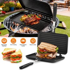 Alu Guss Bratpfanne mit Deckel 24 cm Doppel Wendepfanne Grillpfanne Fischpfanne