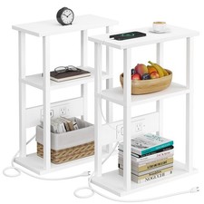 Narrow Side Table with Charging Station, 2 Set Skinny End Table for Small Spa...
