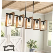 53’’ Farmhouse Kitchen Island Lighting Adjustable Dining Room 5-Light Wood