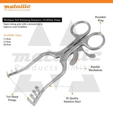 Weitlaner Retractor 3x4 Sharp Prongs 11cm 13cm and 16 cm &ndash; Self-Retaining UK