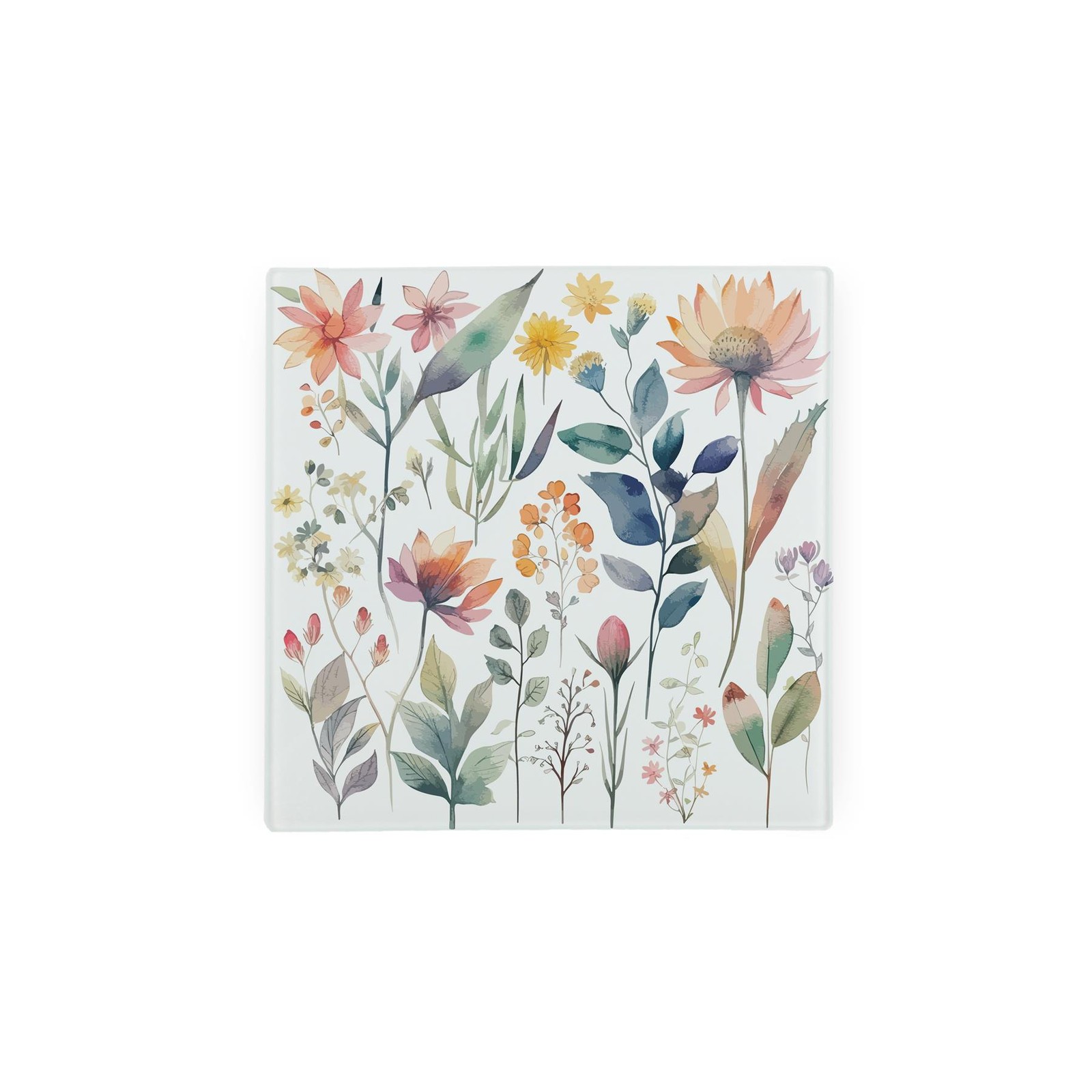 Pastel Flowers Glass Square Hot Pot Stand/Trivet - Floral Gardening Gifts
