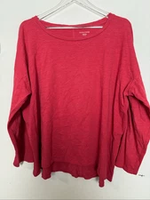 Eileen Fisher Red Organic Cotton Boxy Long Sleeve Top Size XL Minimalist