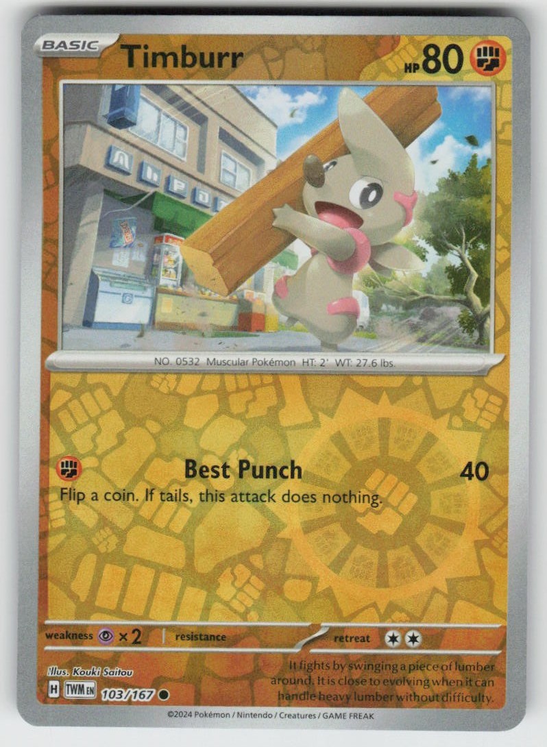 Timburr 103/167 Common Twilight Masquerade Pokemon Reverse Holo Near Mint