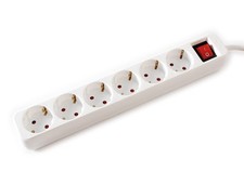 6 Way Power Strip with Switch, White, 10m