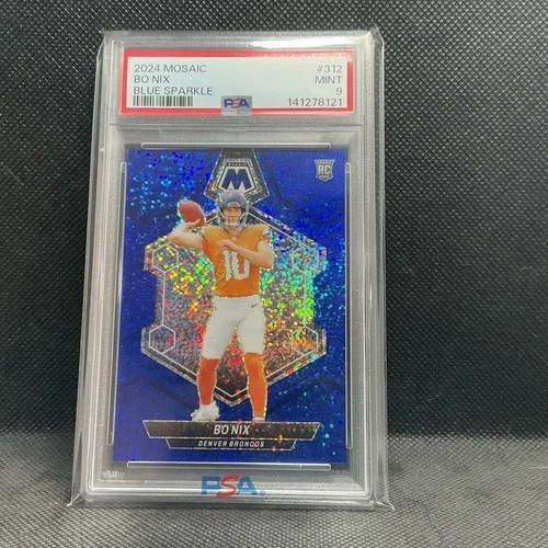 New Listing2024 Panini Mosaic Blue Sparkle Bo Nix #312 Rookie RC /96 PSA 9