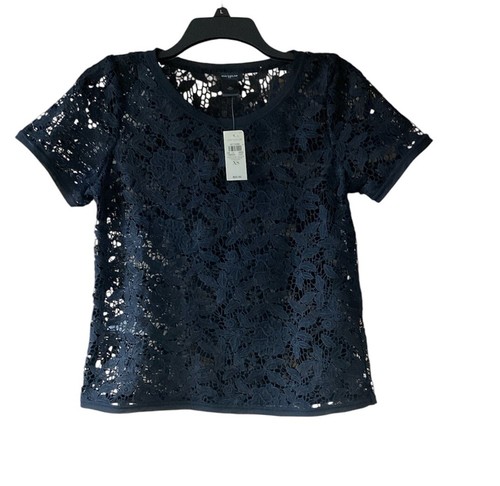 Anne Taylor Lace Black Floral Career Dressy Top Women’s XS Knit Shirt NWT