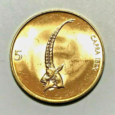 2000 Slovenia 5 tolarjev Coin Head of Alpine Ibex Wildlife Deer Antelope Buck