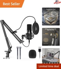 All-Metal USB Microphone for Recording and Audiobooks - Condenser Kit with Boom
