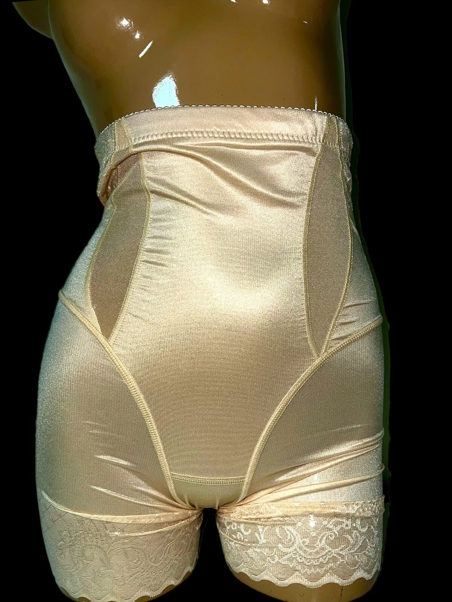 Scalloped Satin Hi Waist Stretch Girdle Brief Butter Soft Long Leg Panty XL  2XL