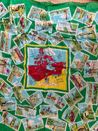 Vintage Souvenir Canada SCARF Rayon Postcard c1960 Souvenir Women’s Neckerchief