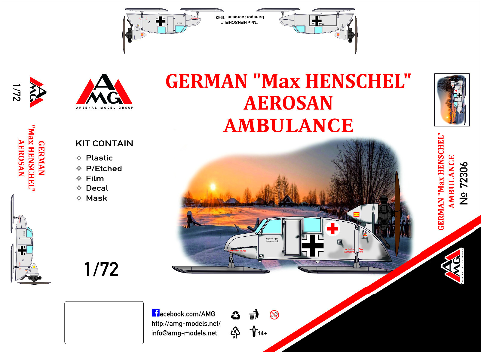 AMG 72306 German "Max Henschel" aerosan (Ambulance) scale plastic model