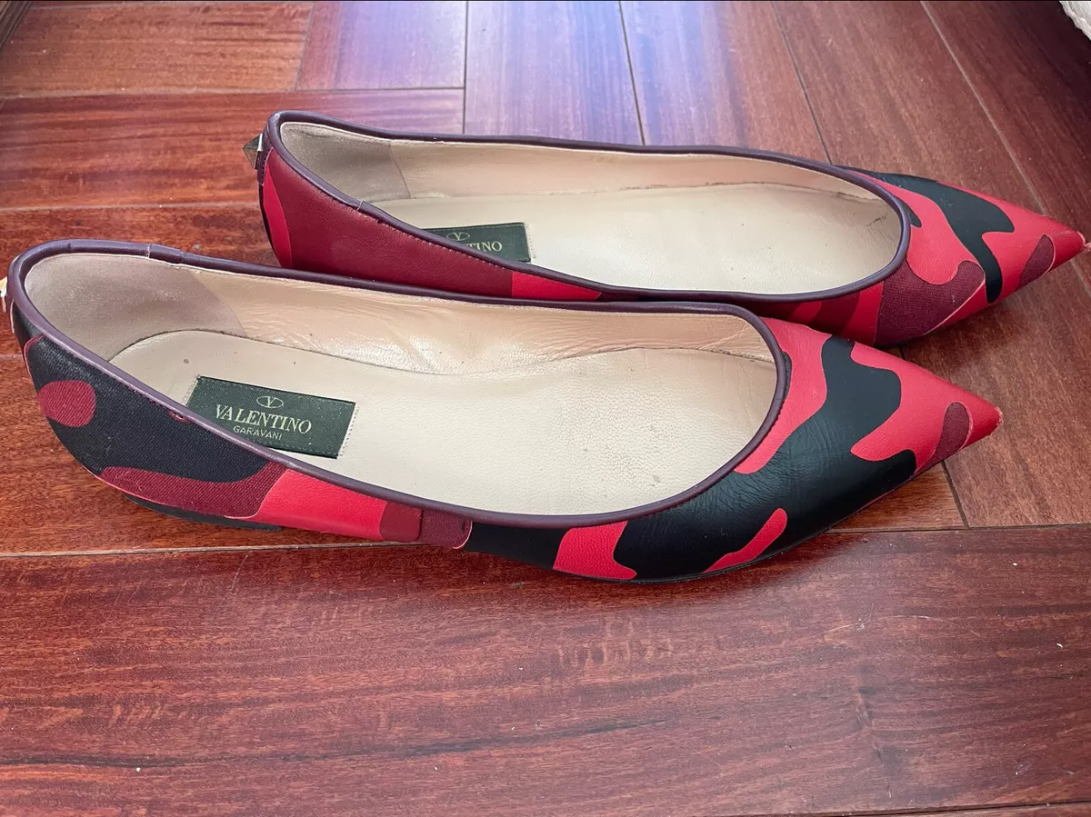 Valentino Red Camouflage Rock Stud Canvas Point Toe Flats Shoes - 38.5 eBay