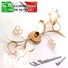 PLAFONIERA IN FERRO BATTUTO ORO 2 L. LAMPADARIO CLASSICO MODERNO CRISTALLO Sonia
