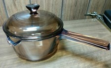 Vintage Corning Amber Visions 1 L Covered Saucepan With Pour Spout - USA Made