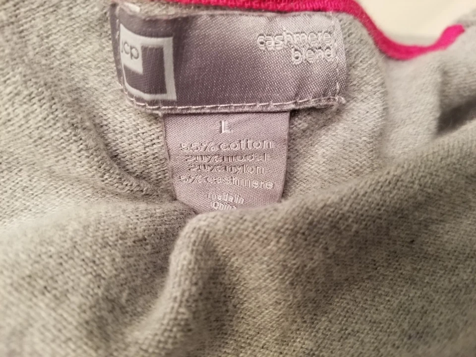 Cárdigan suéter camisa top blusa talla L grande gris cachemir JC Penny para mujer Foto 2 de 3