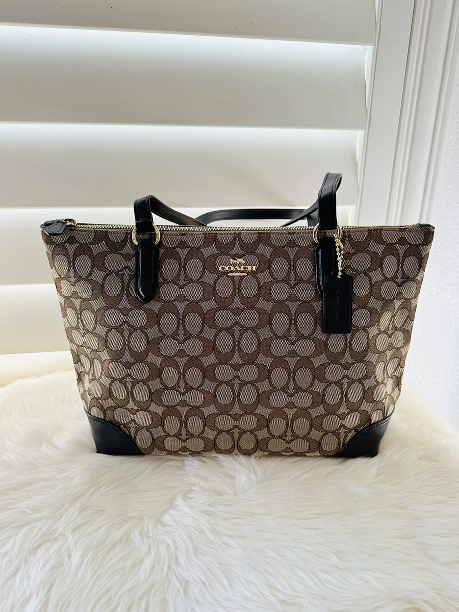 Coach zip top tote in signature jacquard hot sale