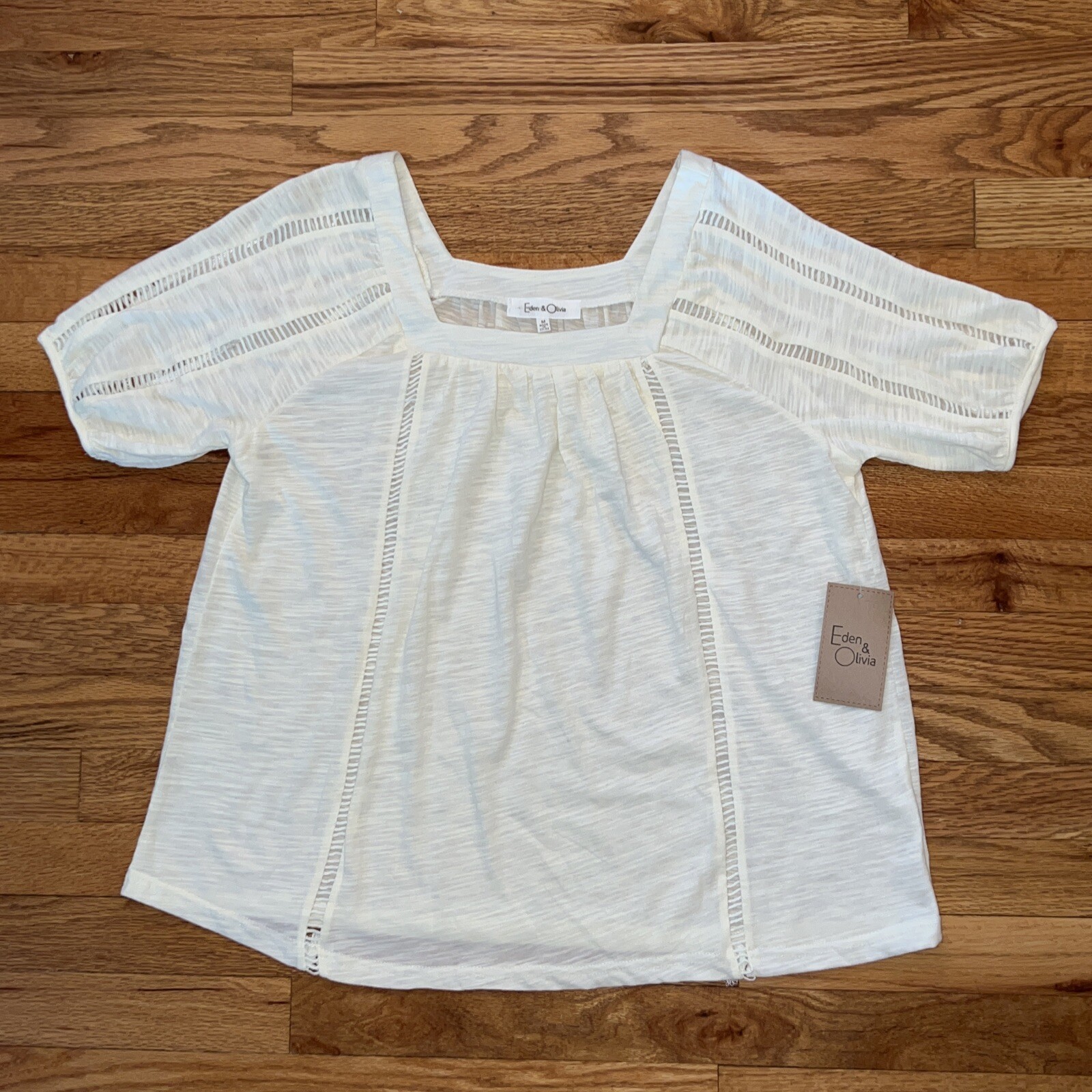 Eden Olivia Womens Ivory Boho Tunic Top Size Medium Soft Knit NWT