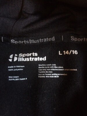Boys Sports Illustrated Black Hooded Zip Sweatshirt, Size L (14/16