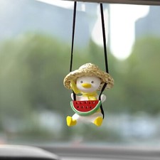 Cute Swinging Duck Car Hanging Ornament, Rear View Mirror Charm, Auto Interio...