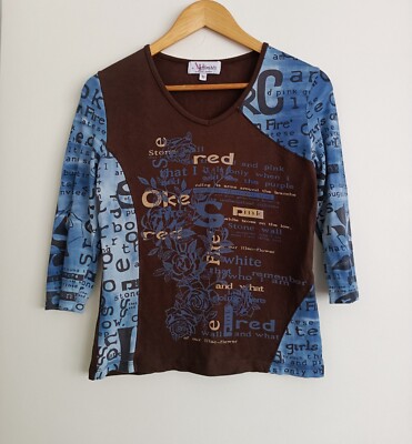 T shirt multicolore. Manches 3/4. Armand Thiery. Coton. Taille 38