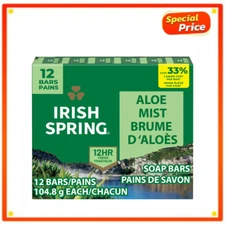 Irish Spring Bar Soap for Men, Aloe Mist Deodorant Bar Soap, 12 Pack, 3.7 Oz