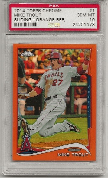 2014 TOPPS CHROME #1 MIKE TROUT, PSA 10 GEM MINT, ORANGE REFRACTOR, L@@K !