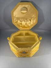 Vintage Suzy’s Octagon Fabric Sewing Basket Box Satin Lining W/Insert No Handle