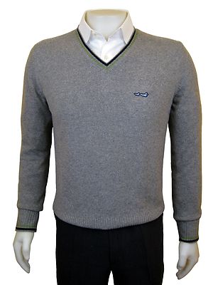 Sweater - Men's - XL Tapered fit - V-Neck - Gray - Imported From Italy