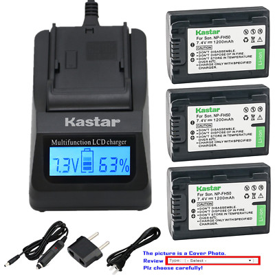Kastar Battery LCD Fast Charger for Sony NP-FH50 Sony DCR-SR90 DCR-SX30 DCR-SX31
