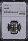:1960-P S25C WASHINGTON QUARTER NGC NEAR SUPERB BU MS 66 RARE R3 HIGHEST GRADES
