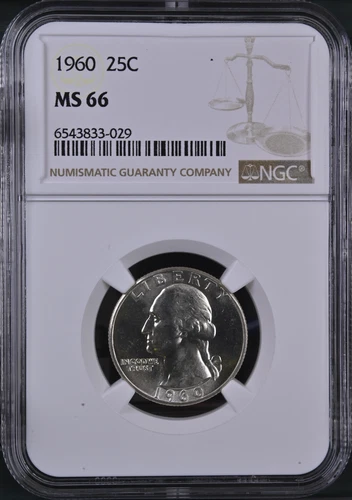 :1960-P S25C WASHINGTON QUARTER NGC NEAR SUPERB BU MS 66 RARE R3 HIGHEST GRADES