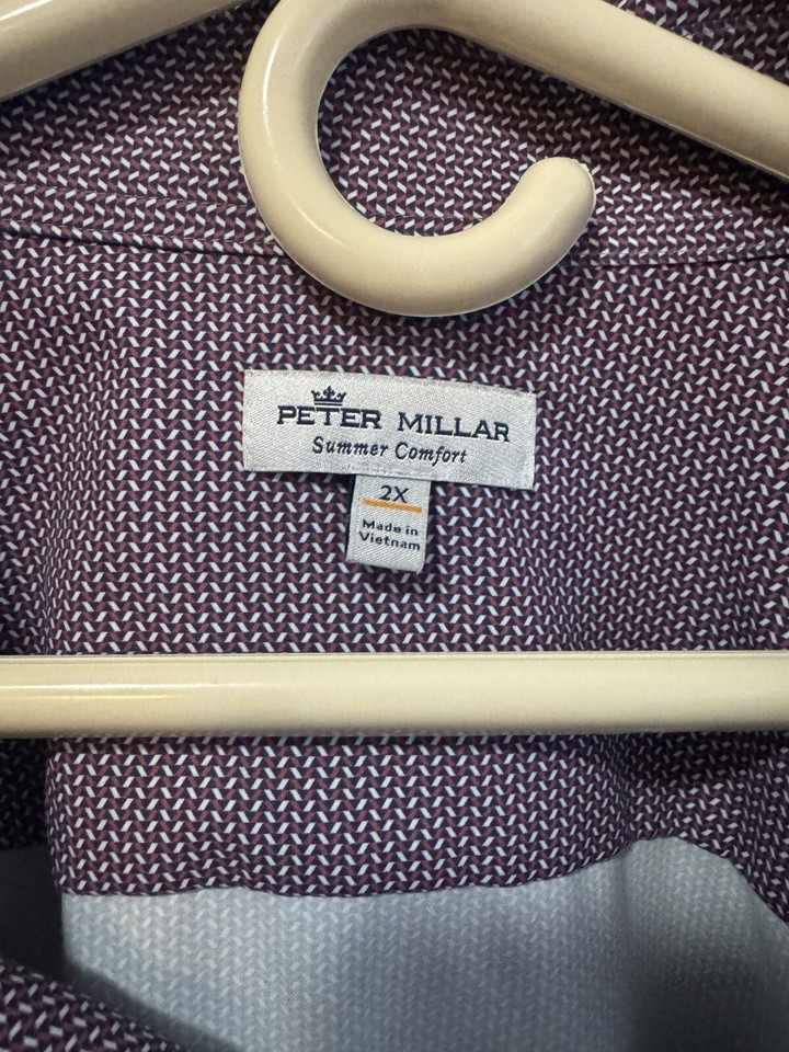 Peter Millar Summer Comfort Short Sleeve Button Up Shirt 2X XXL Purple