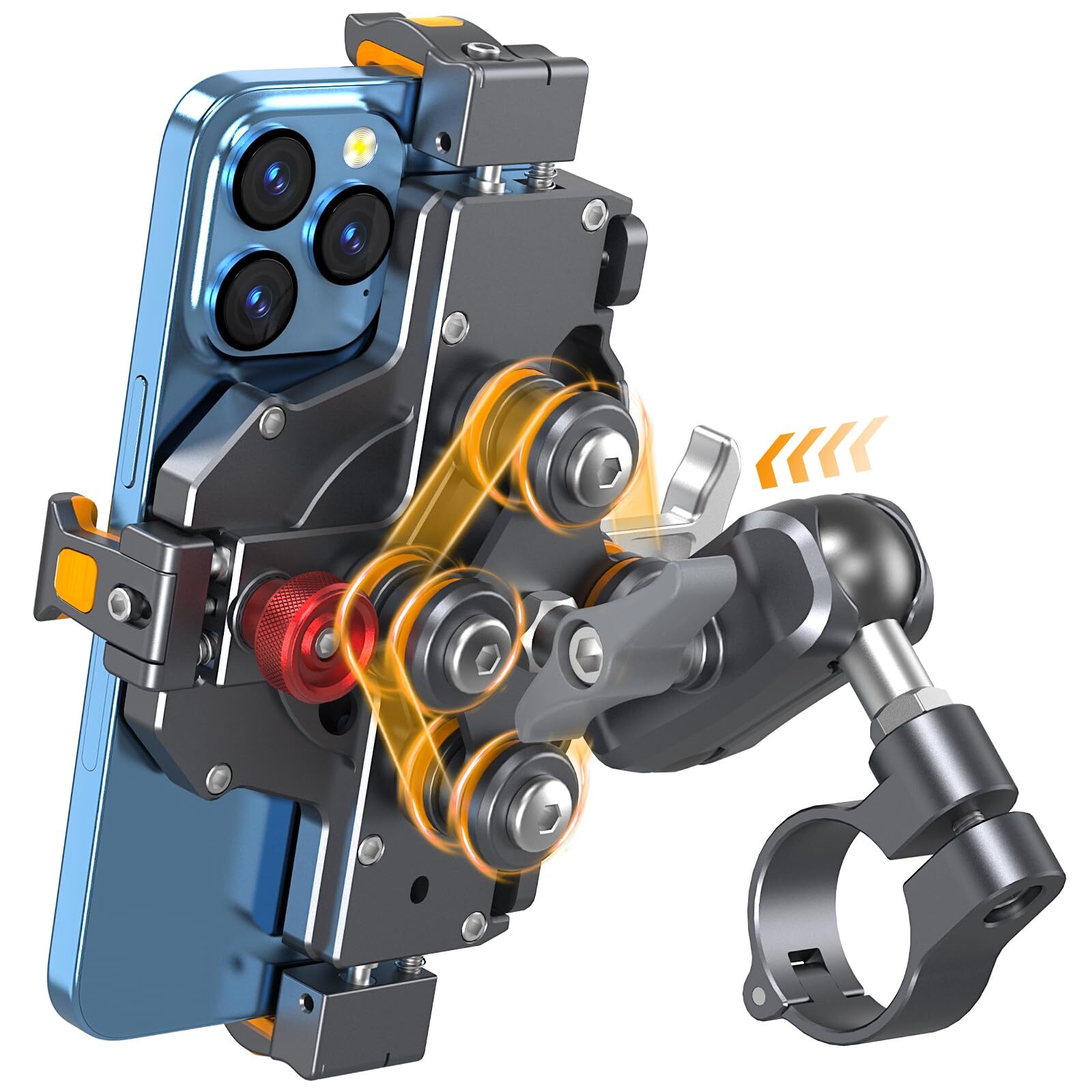 Aluminum Motorcycle Phone Mount with Vibration Dampener & High-Speed Secure L...