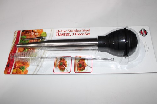 Stainless Steel Baster Turkey Chicken 3 piece Set Silicone Bulb Deluxe Norpro - Picture 2 of 2
