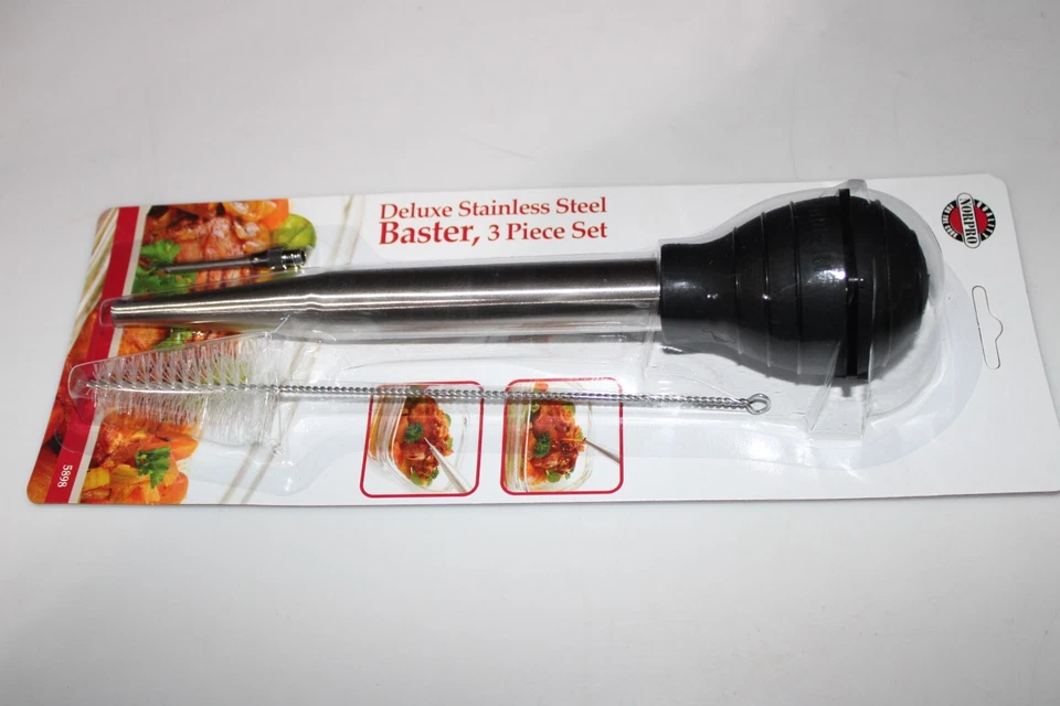 Juego de 3 bombillas de silicona de lujo Norpro de acero inoxidable Baster pavo pollo Foto 2 de 2