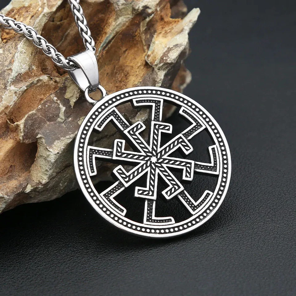 Slavic Kolovrat Sun Wheel Necklace Stainless Steel Necklace - Bild 4 von 4
