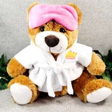 2013 Dan Dee Plush Brown Bear. Robe. Eye Mask. Pampered Queen Crown. Spa Day. 
