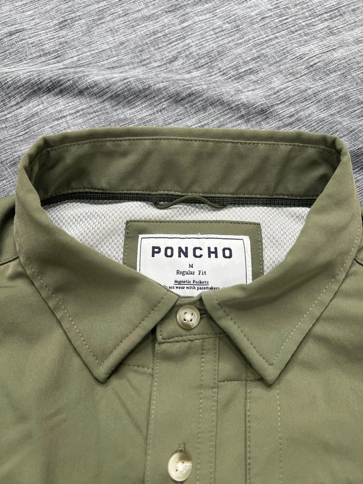 Poncho Shirt Mens Medium Green Nylon Stretch Magnetic Pockets Fishing Outdoor - Image 3 of 4