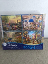 Thomas Kinkade Disney Mickey Minnie 4 in 1 500 Piece Jigsaw Puzzle 3 New