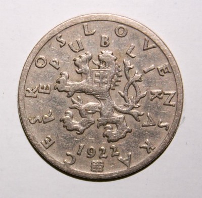 S11 - Czechoslovakia 50 Haleru 1922 Extremely Fine Coin - Linden Branches