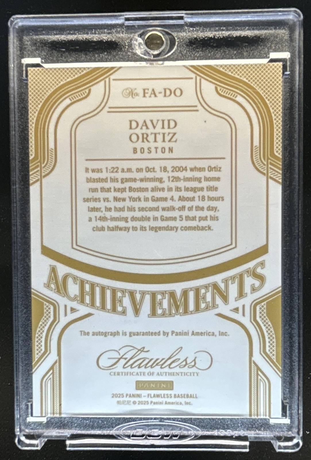 2025 Panini Flawless David Ortiz Achievements Signatures Sapphire Auto #/15 view 2