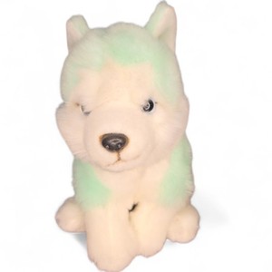 2021 Husky.  FAO Schwartz  Lt green, white , with pink multicolored tail.  Soft
