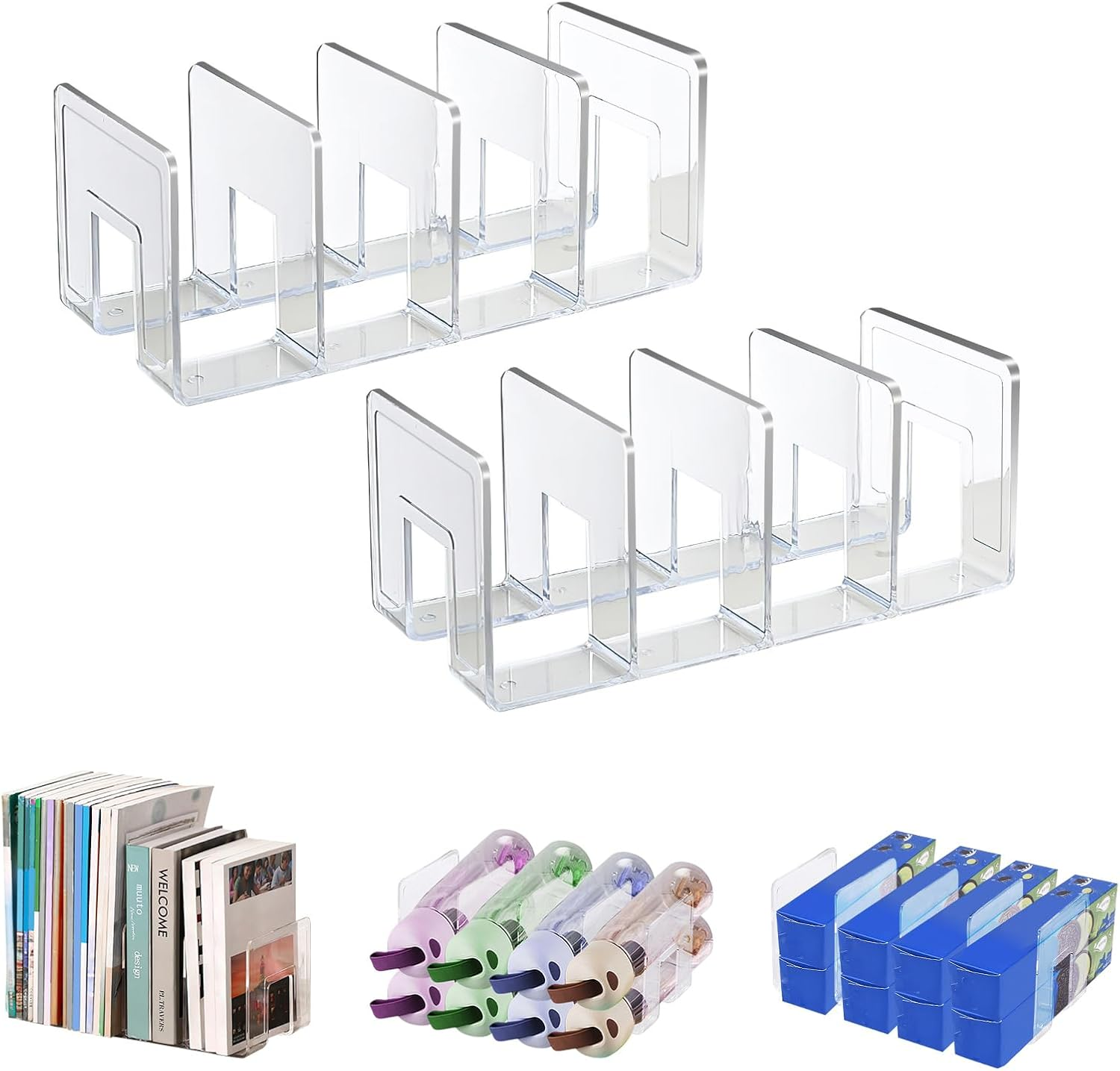 Marte Vanci 4 Slots Acrylic Magazine Holder Desktop File Sorter Organiser Rack