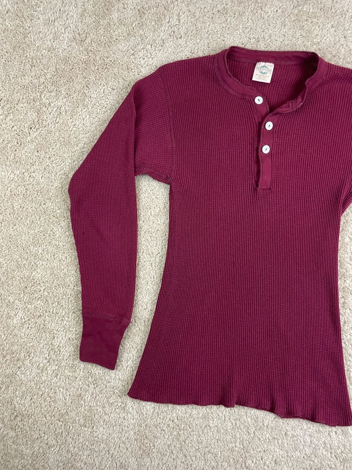Vintage Northwest Territory Shirt Mens Large USA Waffle Knit Thermal Henley Red - Image 2 of 4