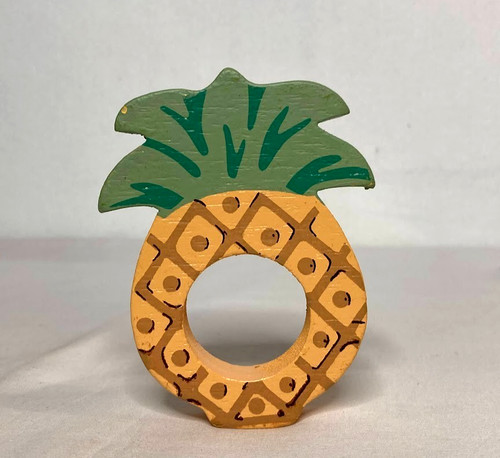 Lot of 8, Pineapple Napkins Ring Holders Wooden,Hand Painted, Cut-Out 4" tall