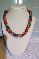 Handcrafted Multicolor Wooden Beaded Statement Necklace Bohemian Barrel Closure