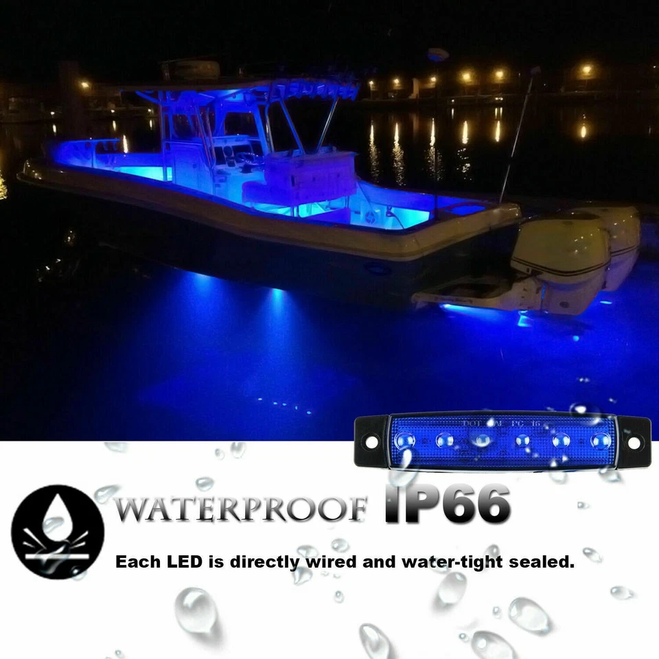 6 LEDs Marine Boat LED Cabin Deck Courtesy Light Stern Transom Lights Lamp Blue - Image 2 of 4