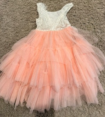 Girls Lace And Peach Tulle Dress Size 4-5