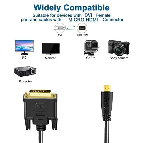Twozoh Micro HDMI to DVI Cable 6FT, 1.4 24+1 1.8M, Black - Image 2 of 4