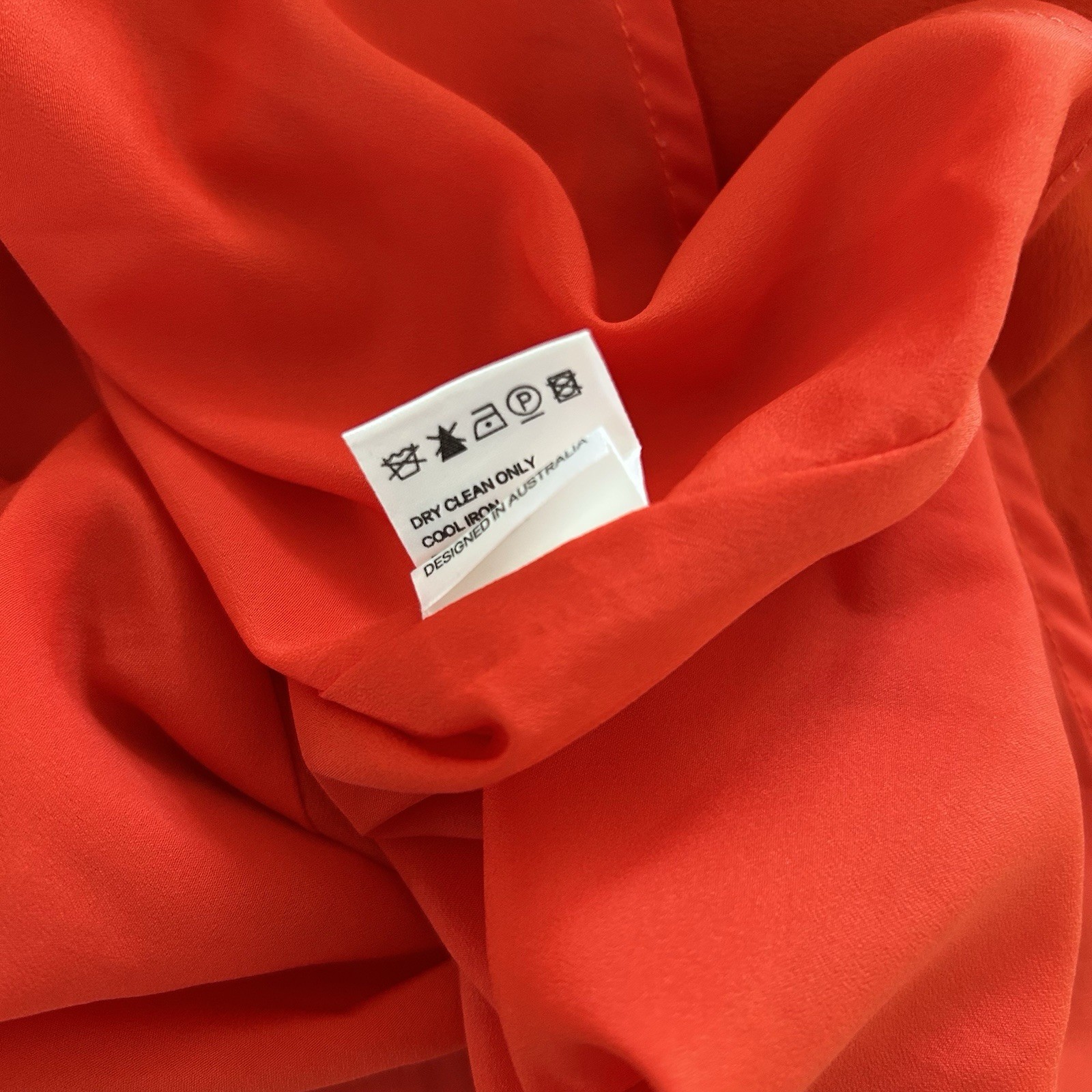 Zimmermann V Tuck Midi Dress Size 2 AU 12/US 8 Silk Red Orange Plunge Sleeveless